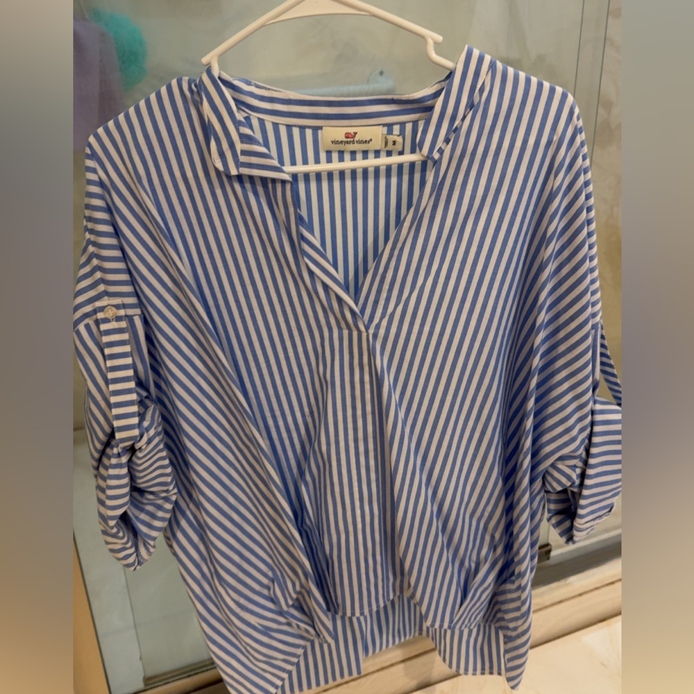 Vineyard Vines Blue and White Button Down Shirt with Notched Collar